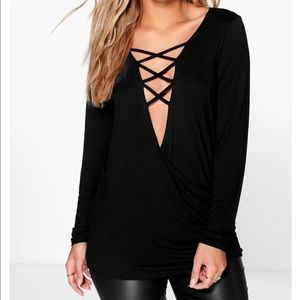 Long sleeve black lace up look top